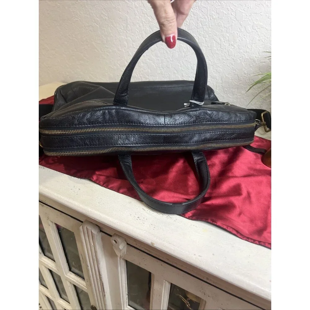 Fossil Haskell Double Zip Unisex Laptop Classic Black Work Bag Business Travel